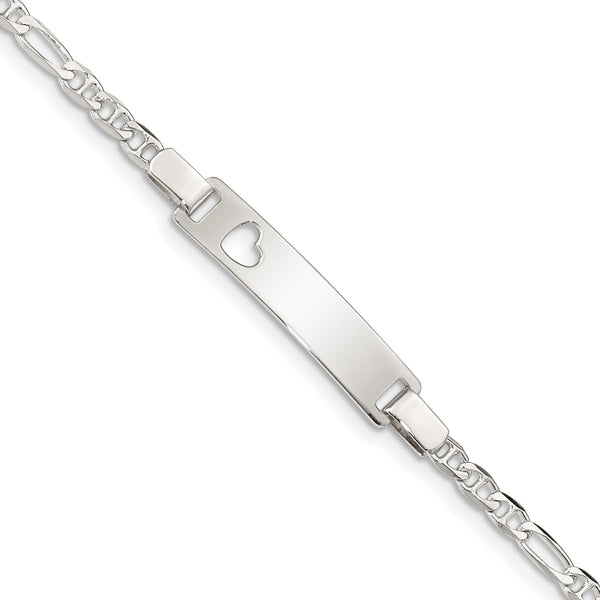 Sterling Silver 5.5" 6MM Childrens Lobster Clasp ID Heart Bracelet