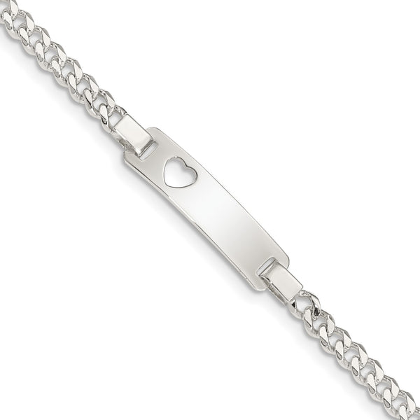 Sterling Silver 6" 6MM Childrens Lobster Clasp ID Heart Bracelet
