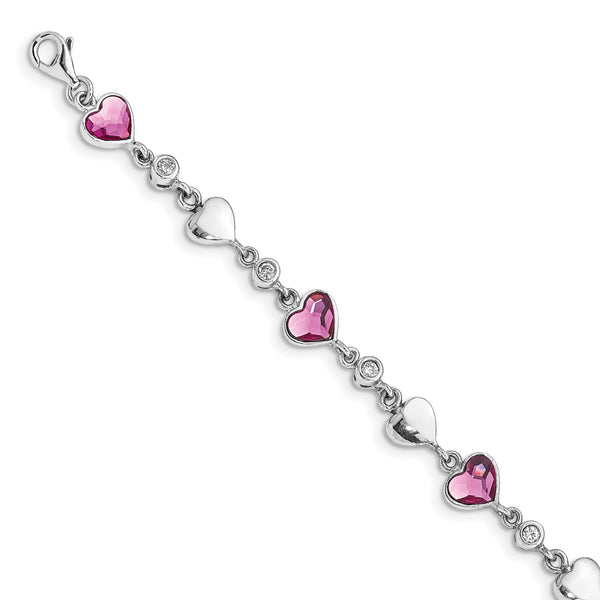 Sterling Silver 7MM Heart Shape Crystal 7.5" Bracelet