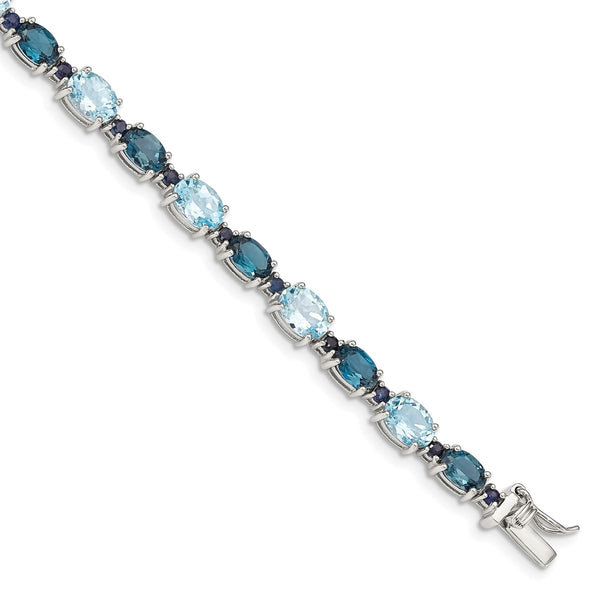 Sterling Silver 7X5MM Oval London Blue Topaz and Blue Topaz 7.25" Tennis Bracelet
