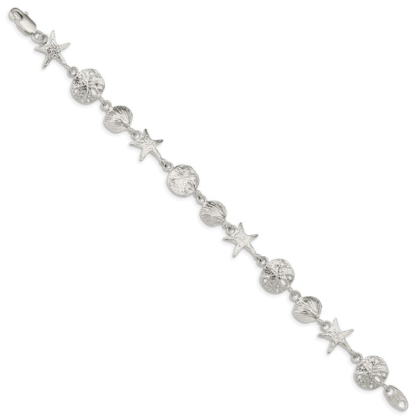 Sterling Silver 7" 14MM Fancy Lobster Clasp Seashells Bracelet