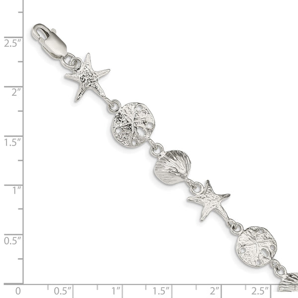 Sterling Silver 7" 14MM Fancy Lobster Clasp Seashells Bracelet