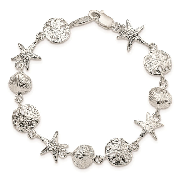 Sterling Silver 7" 14MM Fancy Lobster Clasp Seashells Bracelet