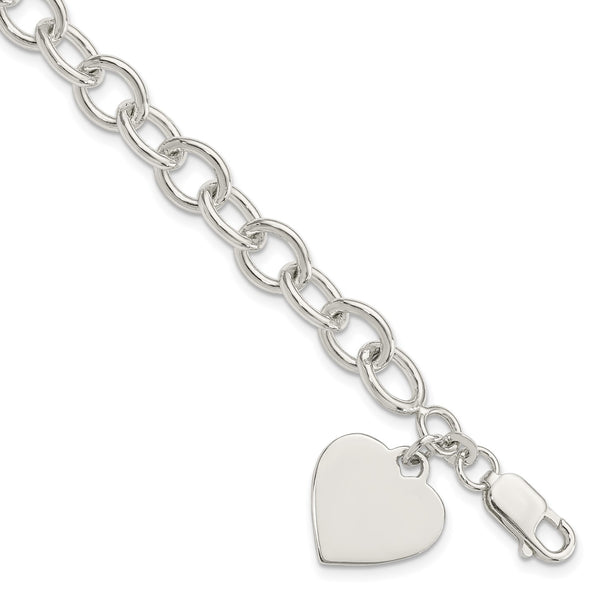 Sterling Silver 7.25" 16MM Heart Lobster Clasp Bracelet