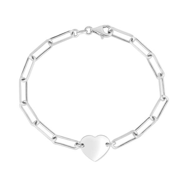 Sterling Silver 7.25" 2.1MM Heart Paperclip Bracelet