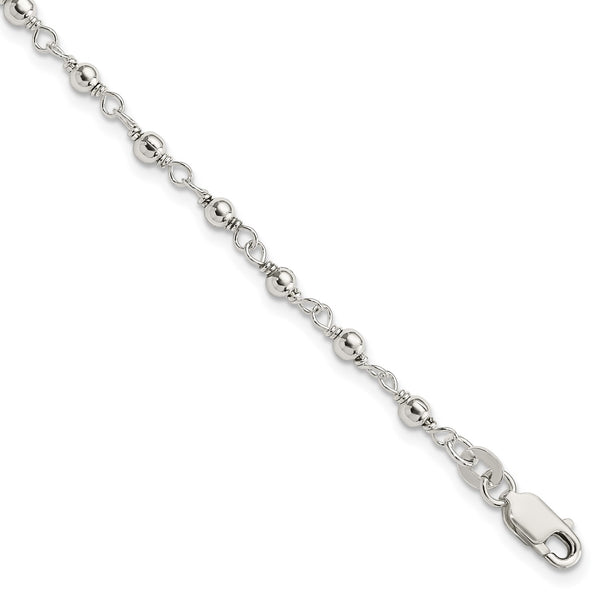 Sterling Silver 7.25" 3.25MM Lobster Clasp Beaded Bracelet