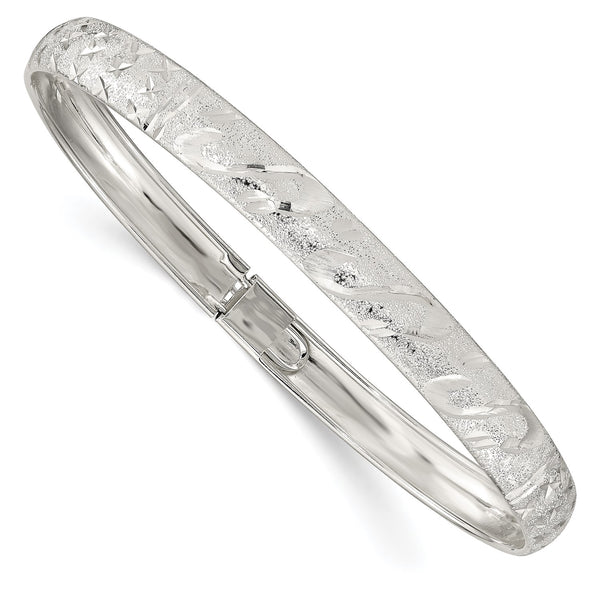 Sterling Silver 7.25" 6.5MM Diamond-cut Flexible Bangle Bracelet