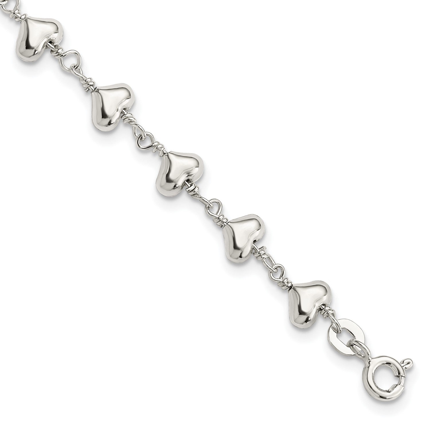 Sterling Silver 7.25-inch Heart Bracelet