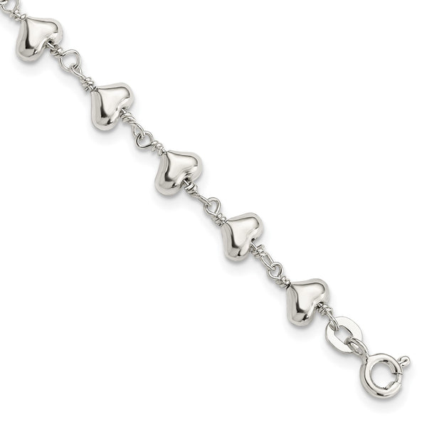 Sterling Silver 7.25" Heart Bracelet