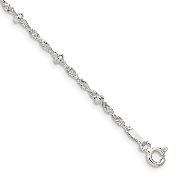 Sterling Silver 7" 2.5MM Beaded Singapore Bracelet