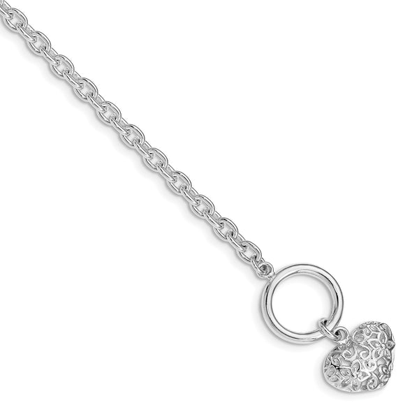 Sterling Silver 7.5" 14.4MM Heart Toggle Bracelet