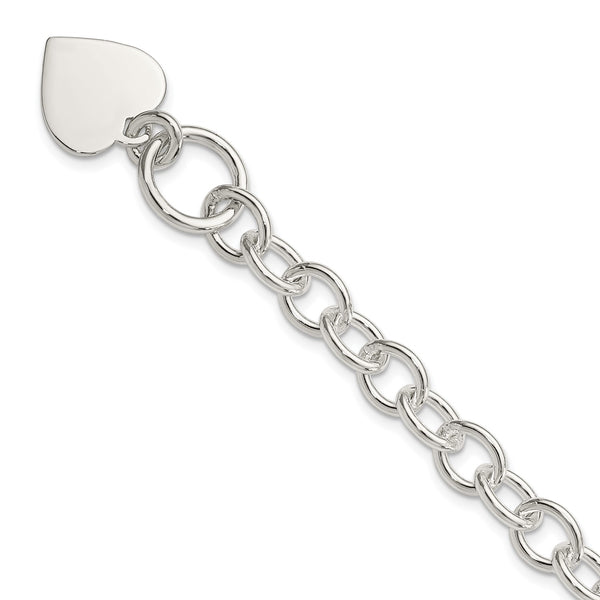 Sterling Silver 7.5" 17MM Heart Fancy Bracelet