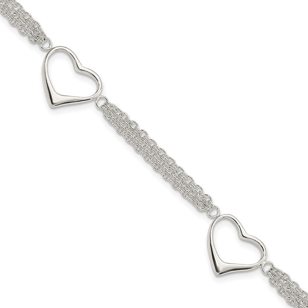 Sterling Silver 7.5" 4MM Lobster Clasp Heart Bracelet