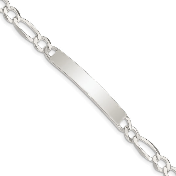 Sterling Silver 7.5" 7MM Lobster Clasp Figaro ID Bracelet