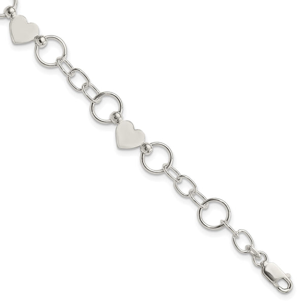 Sterling Silver 7.5" 9MM Fancy Lobster Clasp Heart Bracelet