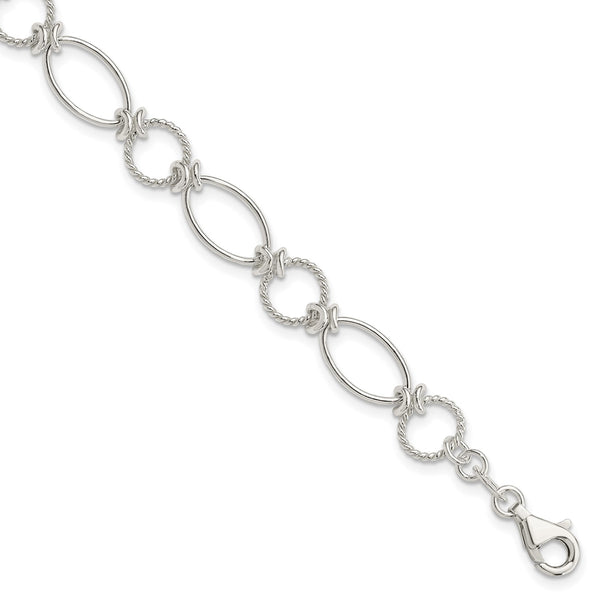 Sterling Silver 7.5" 9MM Lobster Clasp Fancy Circle Bracelet