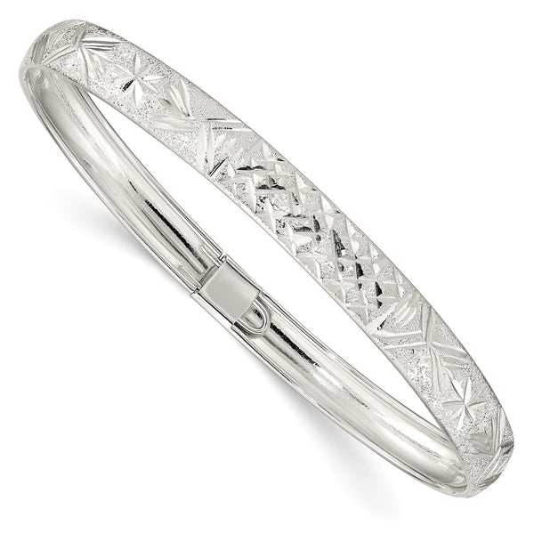 Sterling Silver 7" 6.5MM Diamond-cut Flexible Bangle Bracelet