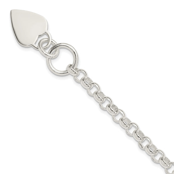 Sterling Silver 7.75" 14.5MM Heart Rolo Toggle Bracelet
