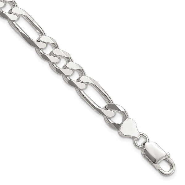 Sterling Silver 7" 8MM Lobster Clasp Figaro Bracelet