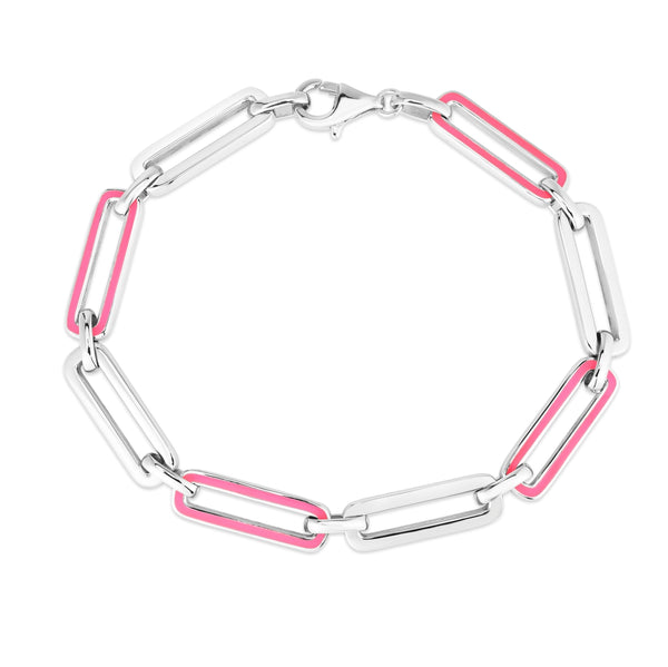 Sterling Silver 7" Pink Paperclip Link Bracelet