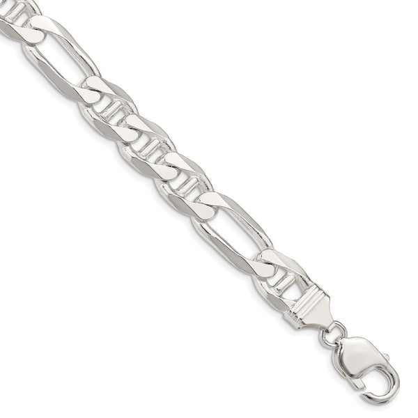 Sterling Silver 8" 10.65MM Lobster Clasp Figaro Anchor Link Bracelet