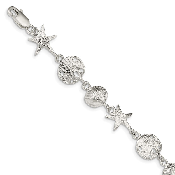 Sterling Silver 8" 11MM Seashells Bracelet