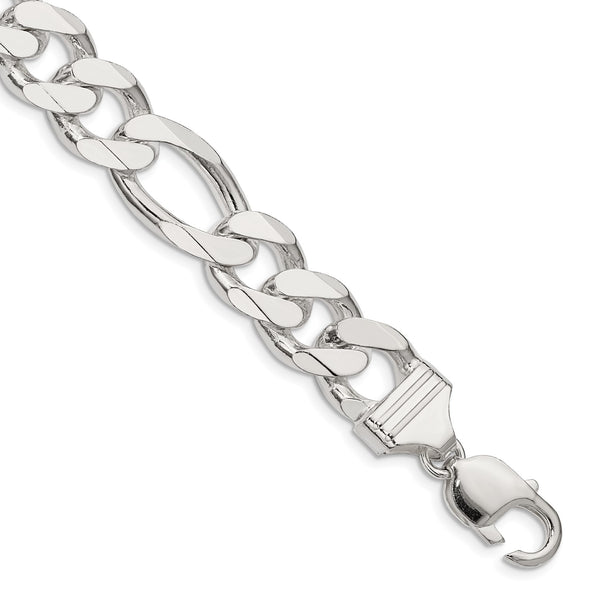 Sterling Silver 8" 13.5MM Lobster Clasp Figaro Bracelet