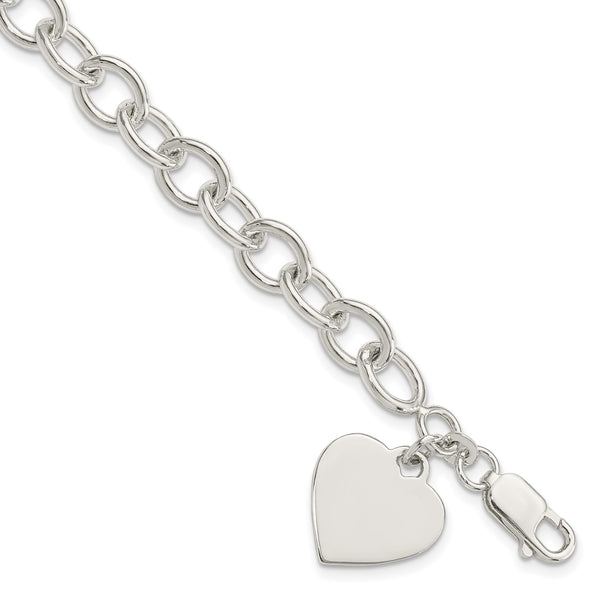 Sterling Silver 8.25" 7.5MM Heart Fancy Bracelet