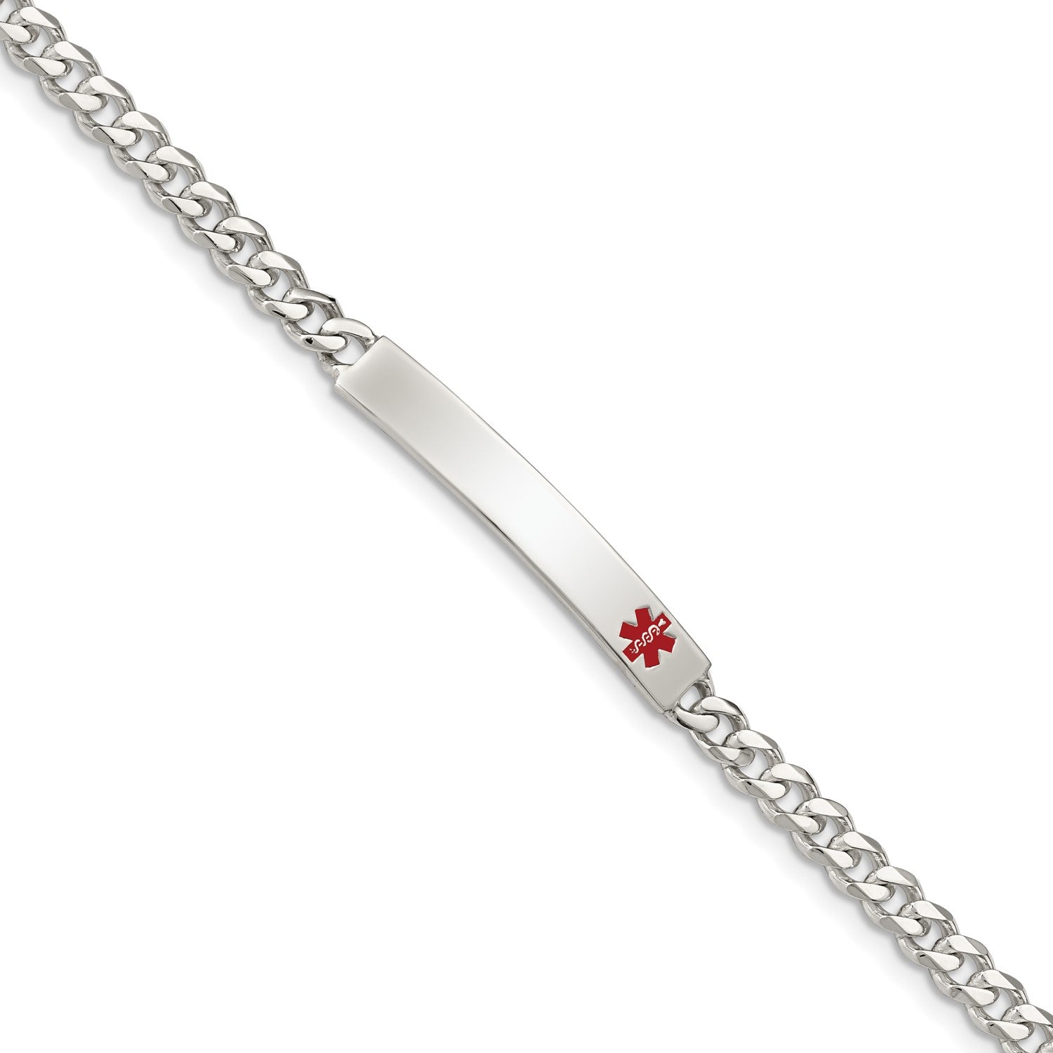 Sterling Silver 8.5-inch 5MM Medical Enamel Lobster Clasp Curb ID Bracelet