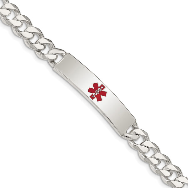 Sterling Silver 8.5" 9MM Medical Enamel Lobster Clasp Curb ID Bracelet