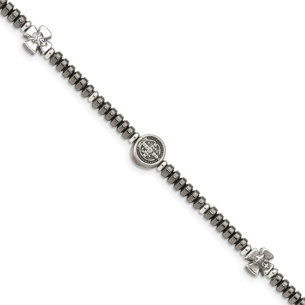 Sterling Silver 8" 7.8MM Beaded Cross Bracelet
