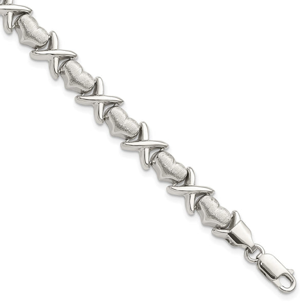 Sterling Silver 8" 8MM Lobster Clasp Heart Bracelet