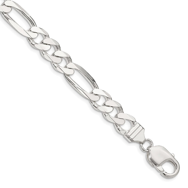 Sterling Silver 8" 9MM Lobster Clasp Figaro Bracelet