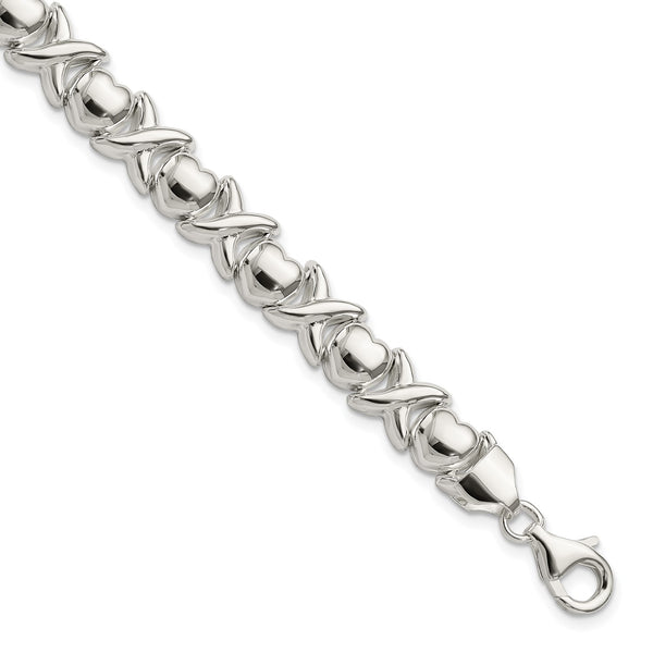 Sterling Silver 8" 9MM Heart XOXO Bracelet