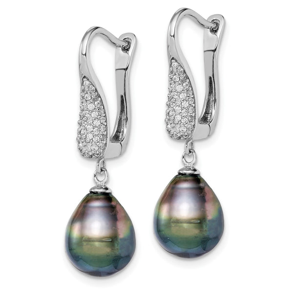 Sterling Silver 9MM Pearl and Cubic Zirconia Drop & Dangle Earrings