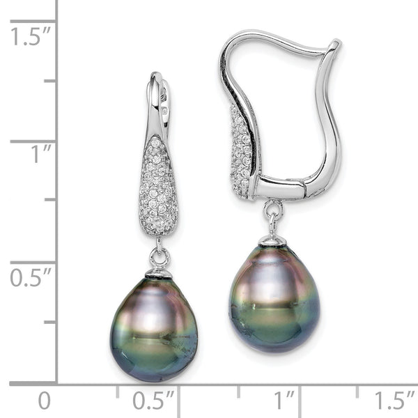 Sterling Silver 9MM Pearl and Cubic Zirconia Drop & Dangle Earrings