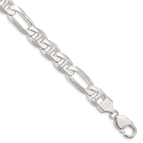 Sterling Silver 9" 10.65MM Figaro Anchor Link Bracelet