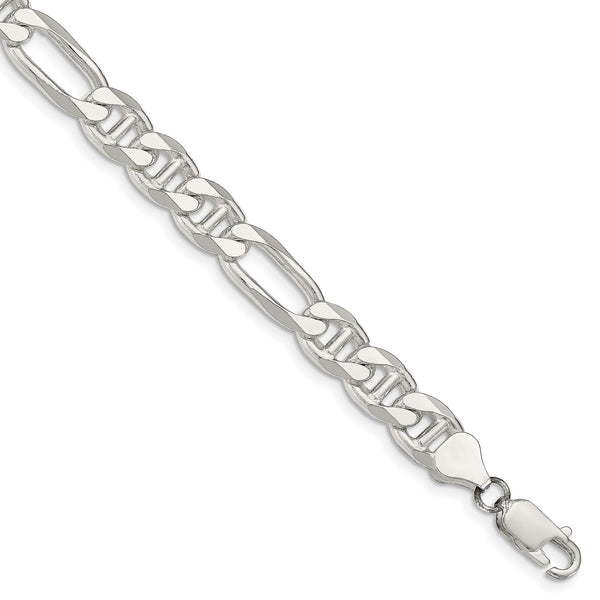 Sterling Silver 9" 7.75MM Figaro Anchor Link Bracelet
