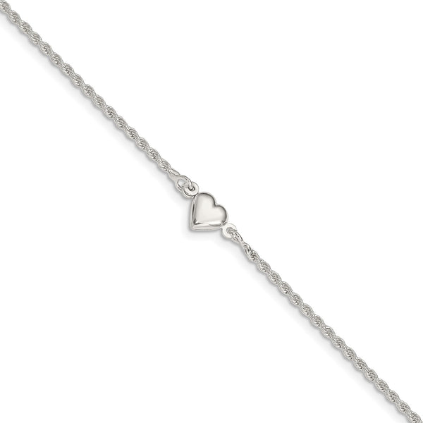 Sterling Silver 9" 8MM Heart Anklet