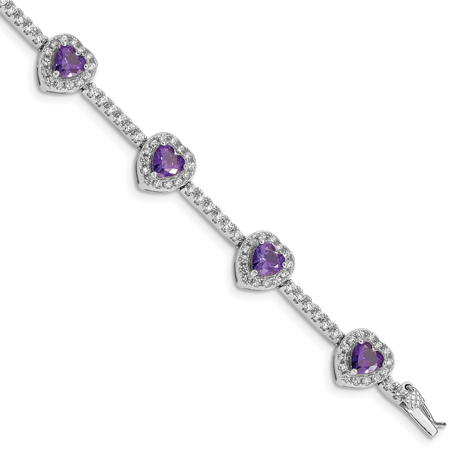 Sterling Silver Amethyst and Cubic Zirconia 7 Inch 10mm Tennis Heart Bracelet Default Title