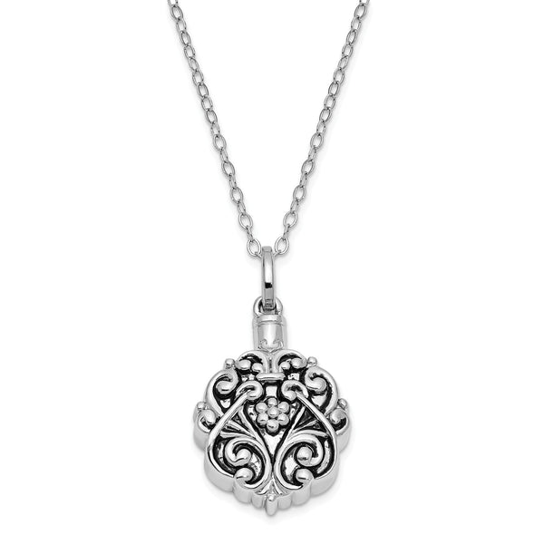Sterling Silver Antiqued Circle Remembrance Ash Holder 18in Necklace