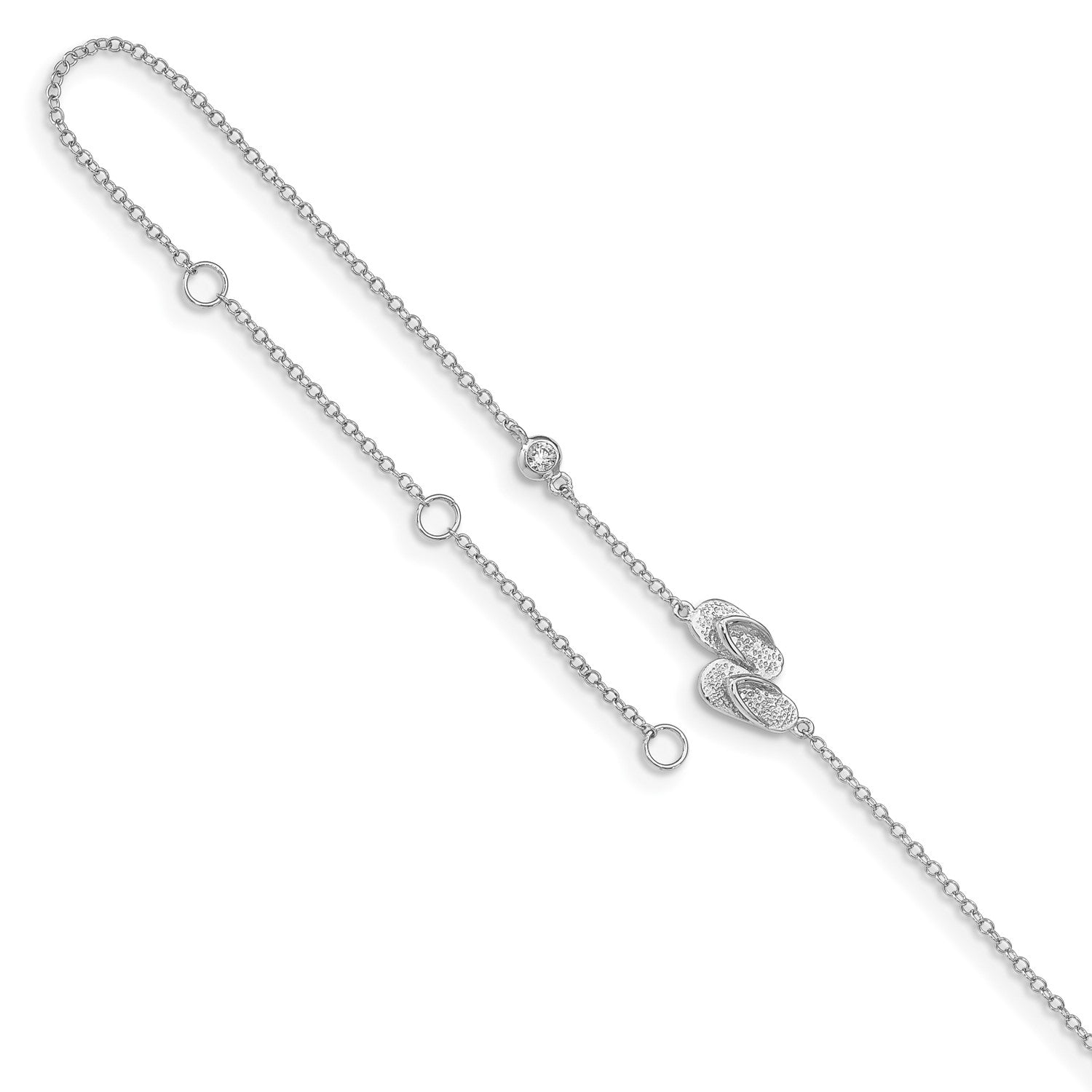 Sterling Silver Cubic Zirconia 11-inch Flip Flops Anklet
