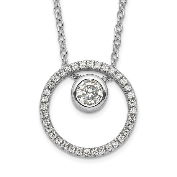 Sterling Silver Cubic Zirconia 17" 15MM Circle Necklace