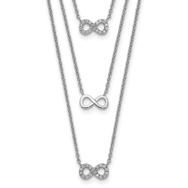 Sterling Silver Cubic Zirconia 18" Infinity 3-Strand Necklace