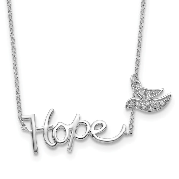 Sterling Silver Cubic Zirconia Hope Dove Charm Necklace