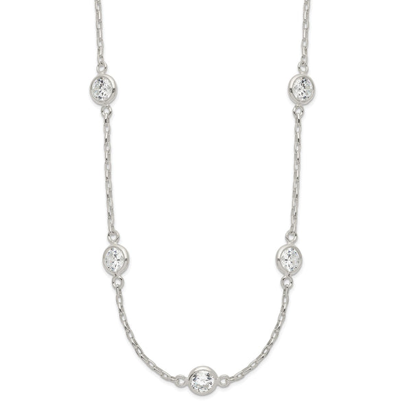 Sterling Silver Cubic Zirconia 18" Lobster Clasp 5-Station Necklace