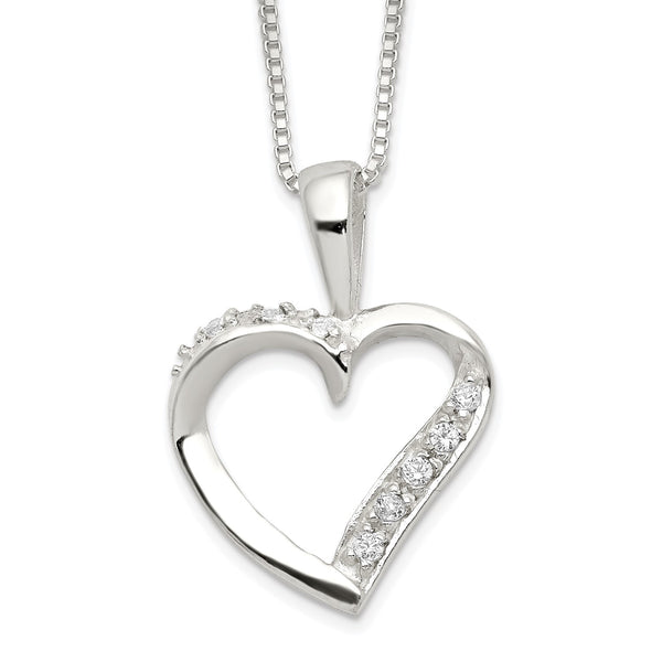Sterling Silver Cubic Zirconia 18" Lobster Clasp Heart Necklace