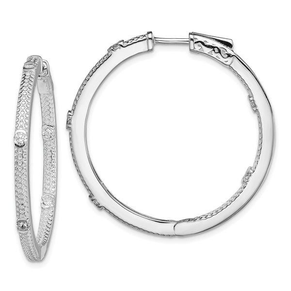 Sterling Silver Cubic Zirconia 38MM In & Out Hoop Earrings