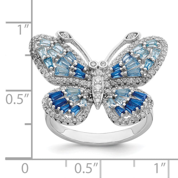 Sterling Silver Cubic Zirconia Butterfly Ring; Size 8