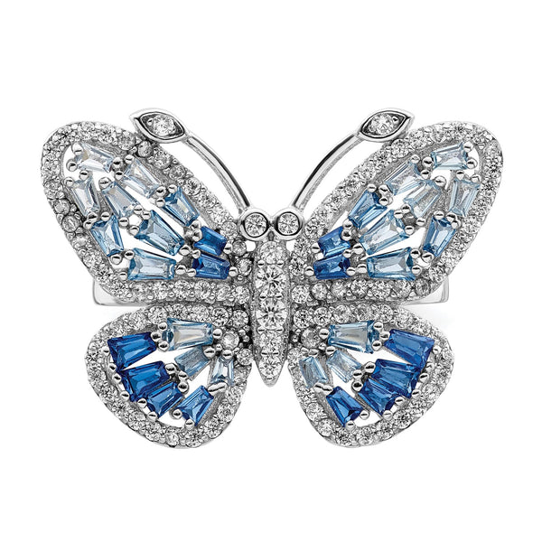 Sterling Silver Cubic Zirconia Butterfly Ring; Size 8